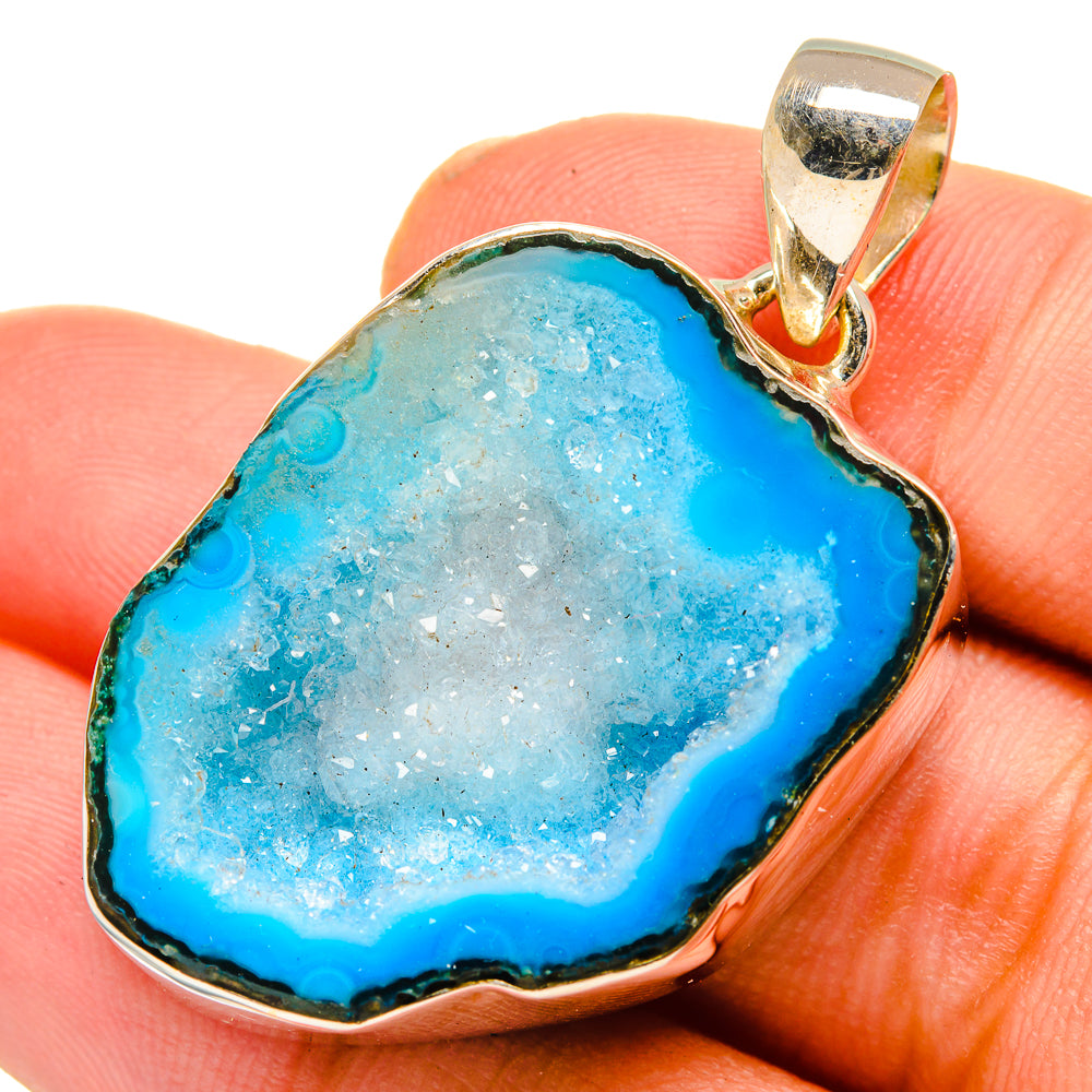 Blue Geode Slice Pendants handcrafted by Ana Silver Co - PD10974