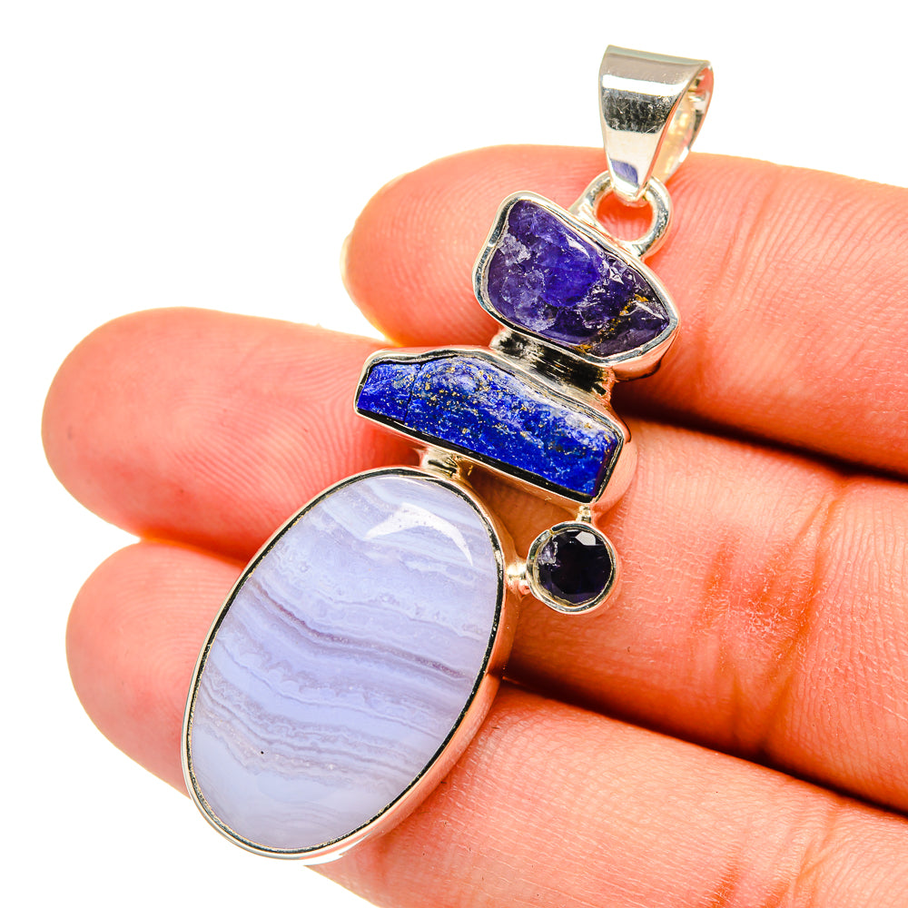 Blue Lace Agate Pendants handcrafted by Ana Silver Co - PD11125
