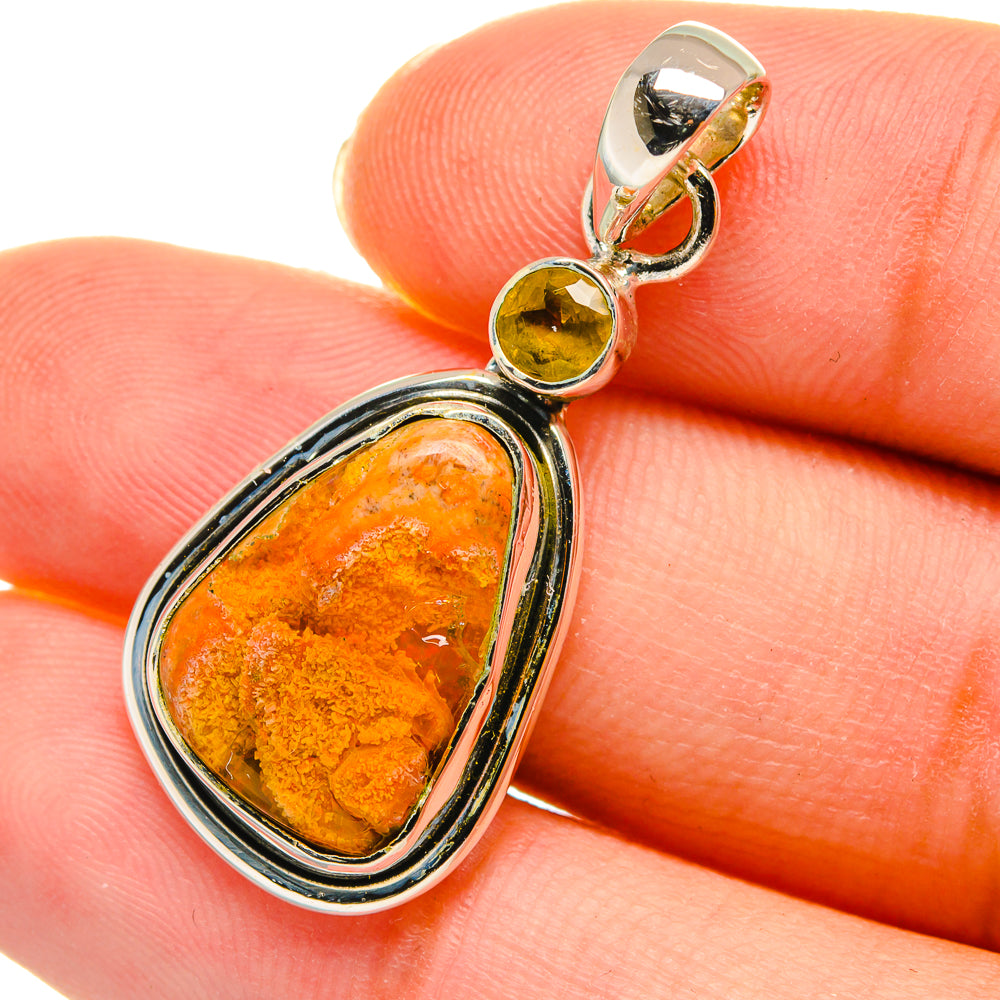 Sterling silver fire opal and citrine pendant, orange oval with round yellow top