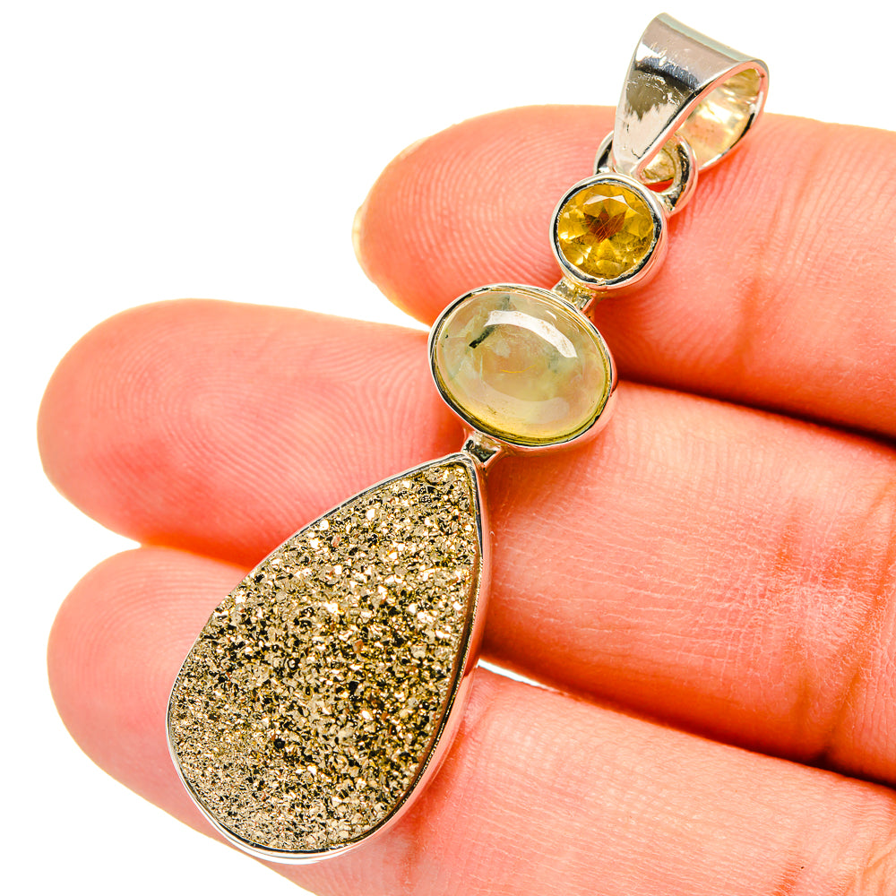 Pyrite Druzy Pendants handcrafted by Ana Silver Co - PD11336