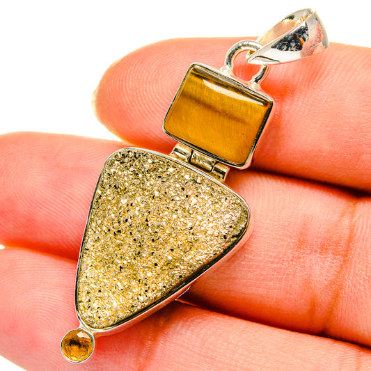Pyrite Druzy Pendants handcrafted by Ana Silver Co - PD11339