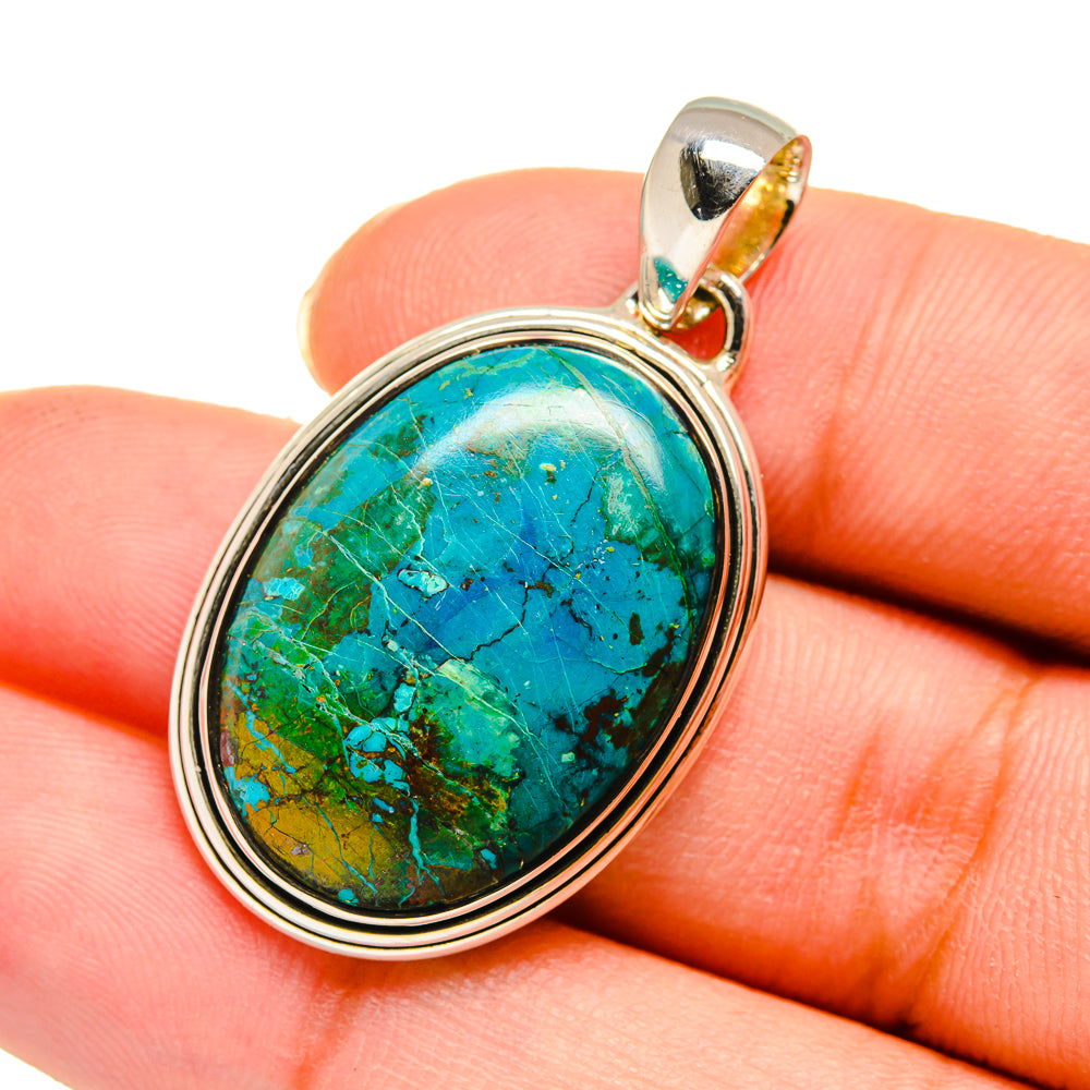 Chrysocolla pendant with oval turquoise-green cabochon, sterling silver bezel and bail