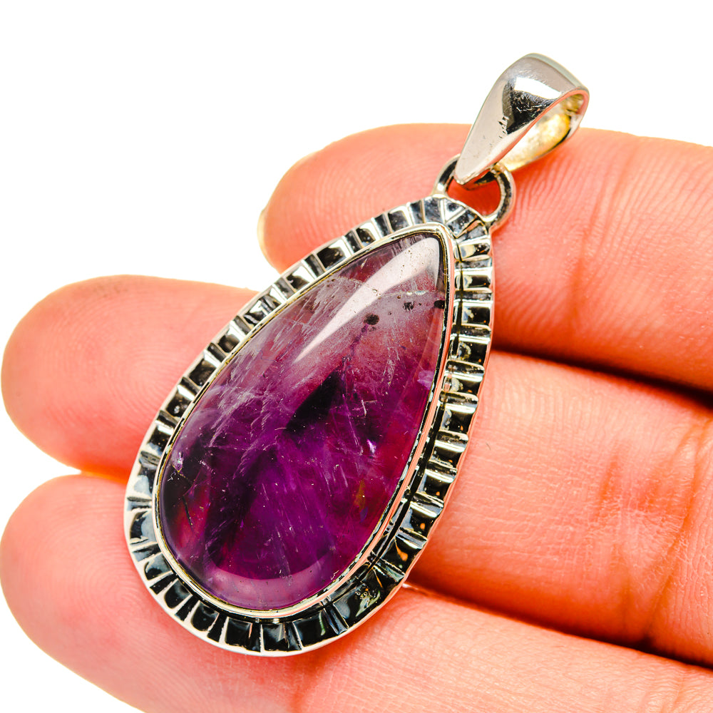 Teardrop amethyst pendant, polished 925 sterling silver bezel with side accents