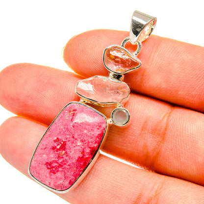 Sterling silver pendant with pink heart and oval stones, polished bail loop