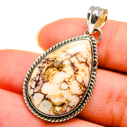 Teardrop gemstone pendant with white and brown Peanut Wood Jasper in sterling silver bezel