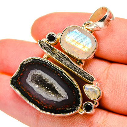 Black Geode Slice Pendants handcrafted by Ana Silver Co - PD11762