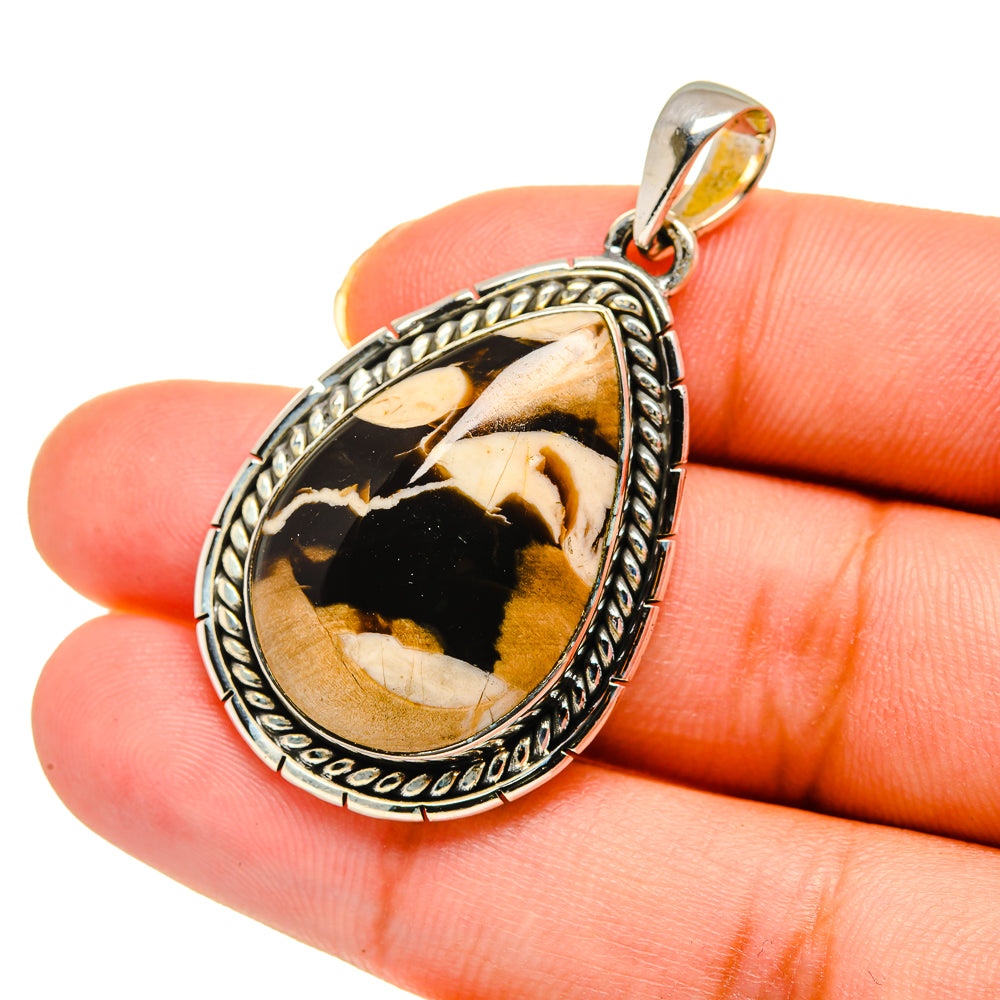 Jasper pendant with teardrop stone and rope-edge 925 sterling silver bail