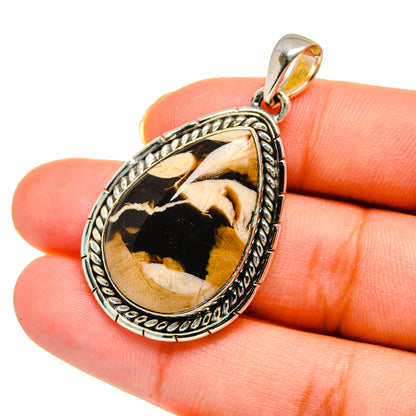 Jasper pendant with teardrop stone and rope-edge 925 sterling silver bail