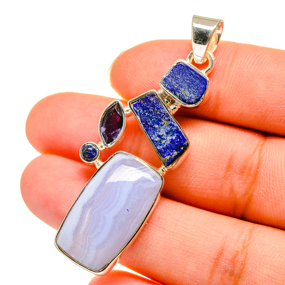 Blue Lace Agate Pendants handcrafted by Ana Silver Co - PD11950