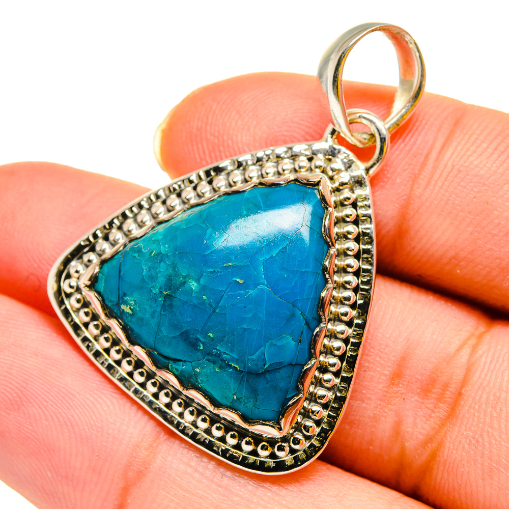 Teardrop chrysocolla pendant in 925 sterling silver with round bail, blue stone