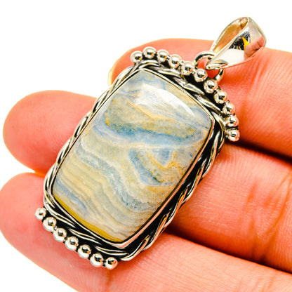 Rectangular blue scheelite cabochon pendant, 925 sterling silver bezel and beaded bail