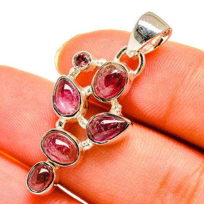 925 sterling silver pink tourmaline pendant with five oval pink stones, close-up