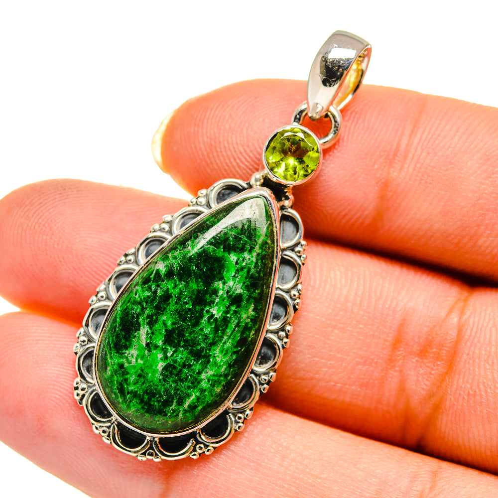 Maw Sit Sit peridot pendant, teardrop green stone with round top, sterling silver