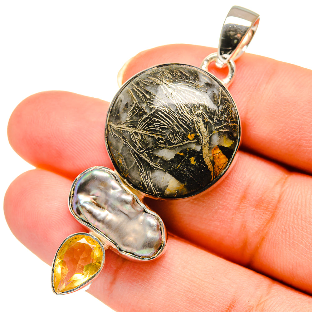 Pyrite In Black Onyx Pendants handcrafted by Ana Silver Co - PD12176