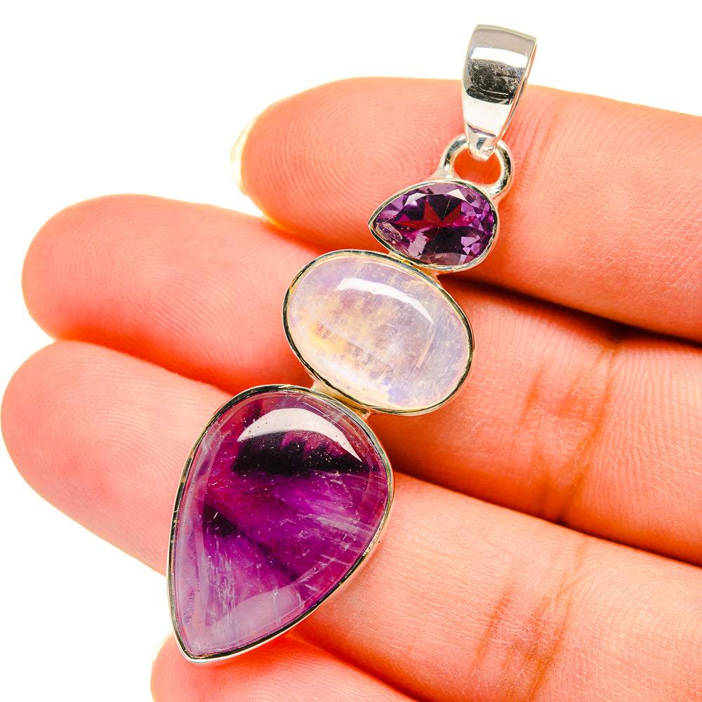 Sterling silver pendant with oval and teardrop amethyst and moonstone stones