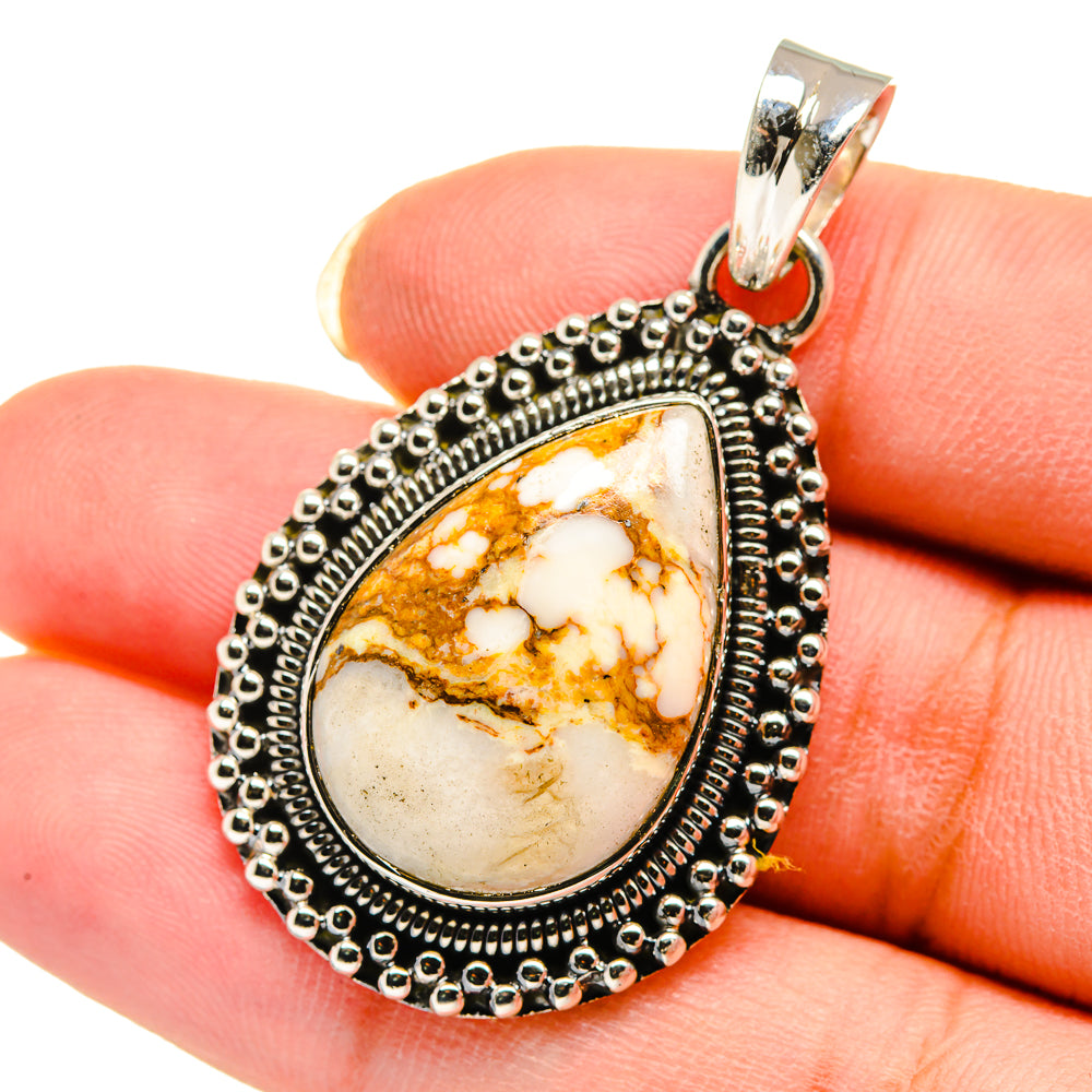 Wild horse jasper pendant in teardrop sterling silver with beaded border and loop bail