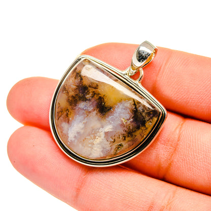 Teardrop agate pendant in 925 sterling silver with orange-yellow and mottled gray stone
