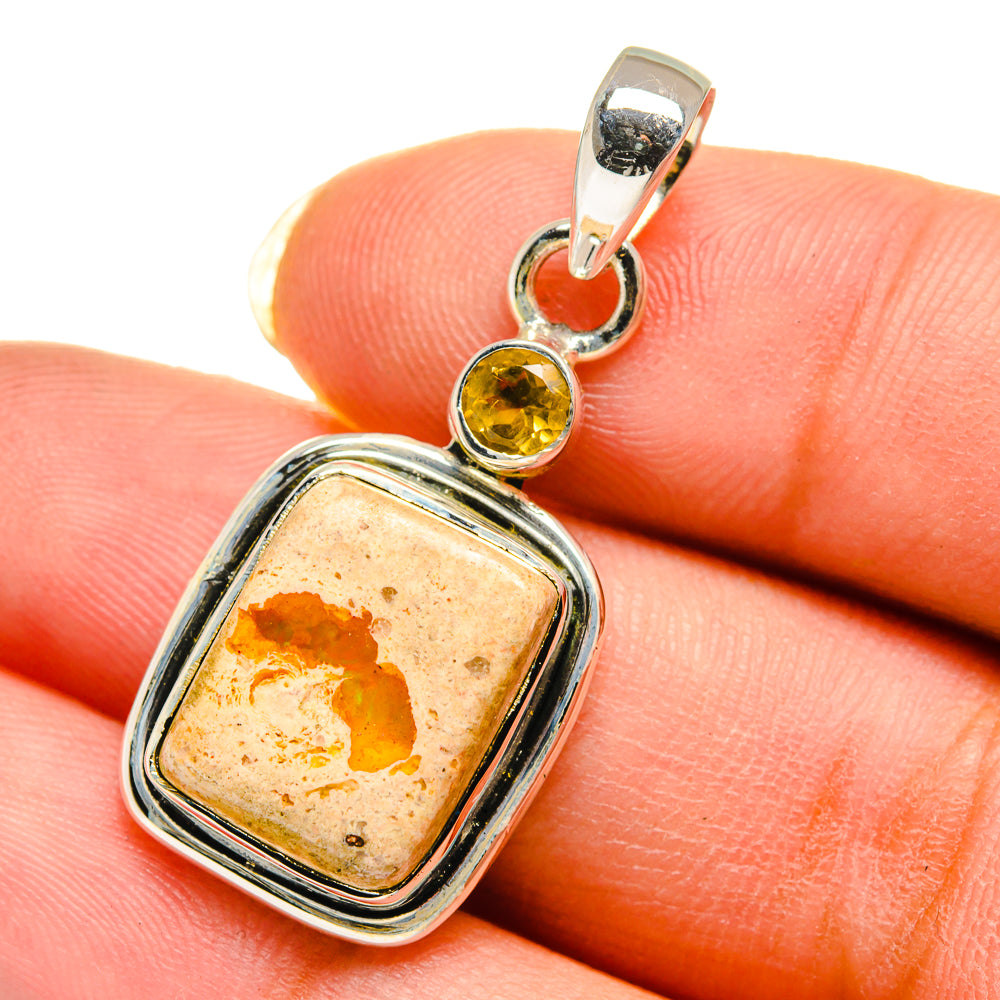 925 sterling silver pendant with rectangular fire opal and round citrine accents