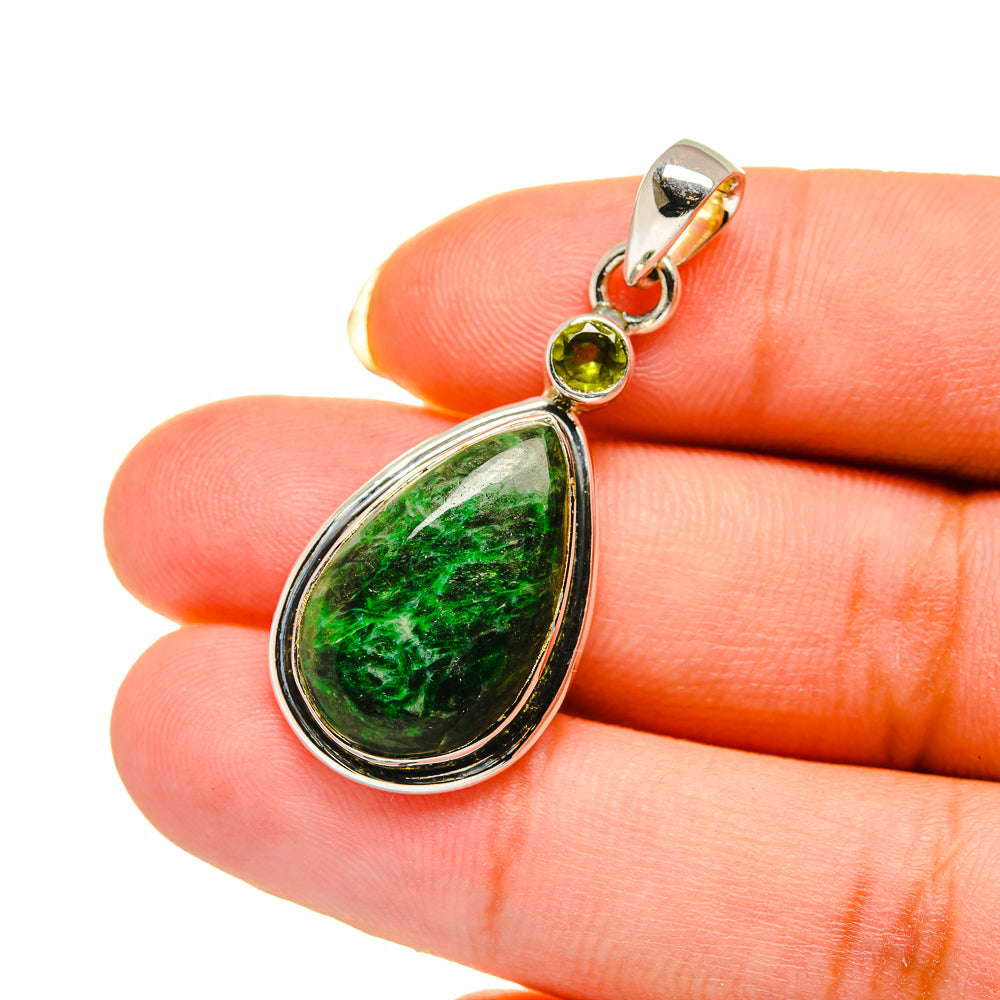 925 sterling silver peridot pendant with teardrop green stone and round peridot top