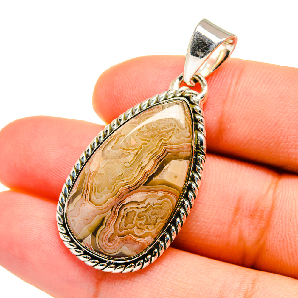 Teardrop ocean jasper pendant, close-up of silver frame and bail