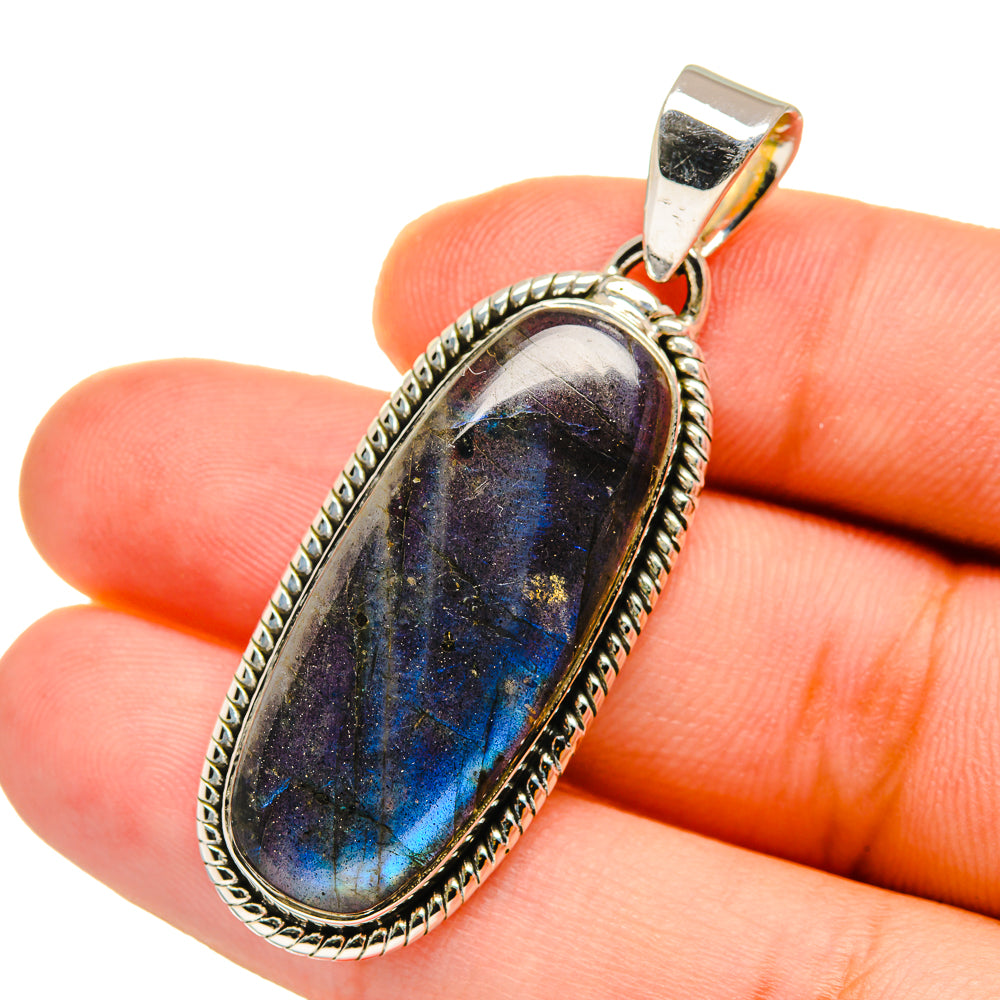 Labradorite pendant with oval stone, blue flash, set in 925 sterling silver frame