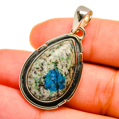 Sterling silver pendant with teardrop blue azurite stone in bezel setting