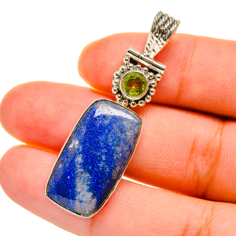 Sterling silver pendant with rectangular blue sodalite and round green peridot accents