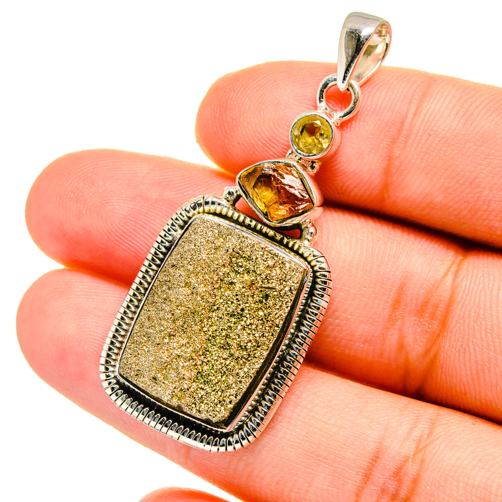 Spectro Pyrite Druzy Pendants handcrafted by Ana Silver Co - PD12819