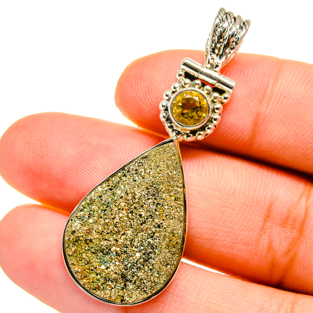 Spectro Pyrite Druzy Pendants handcrafted by Ana Silver Co - PD12822