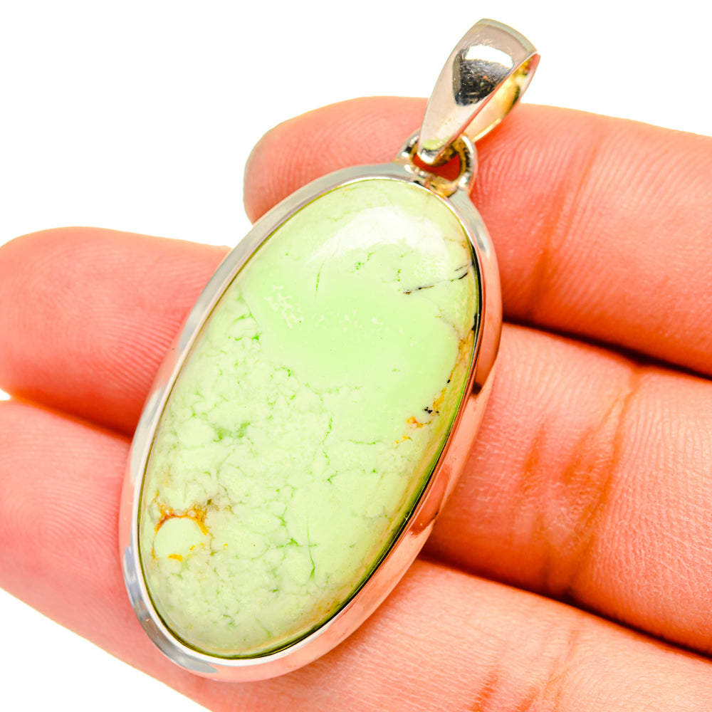 Oval lime-green chrysoprase pendant with sterling-silver bezel and top bail