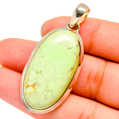 Oval lime-green chrysoprase pendant with sterling-silver bezel and top bail
