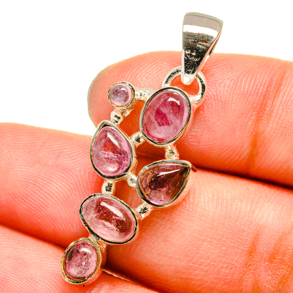 Sterling silver pendant with oval pink tourmaline stones, round loops bail