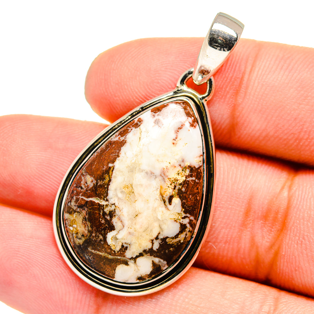 Teardrop jasper pendant with white-brown stone and 925 sterling silver bail