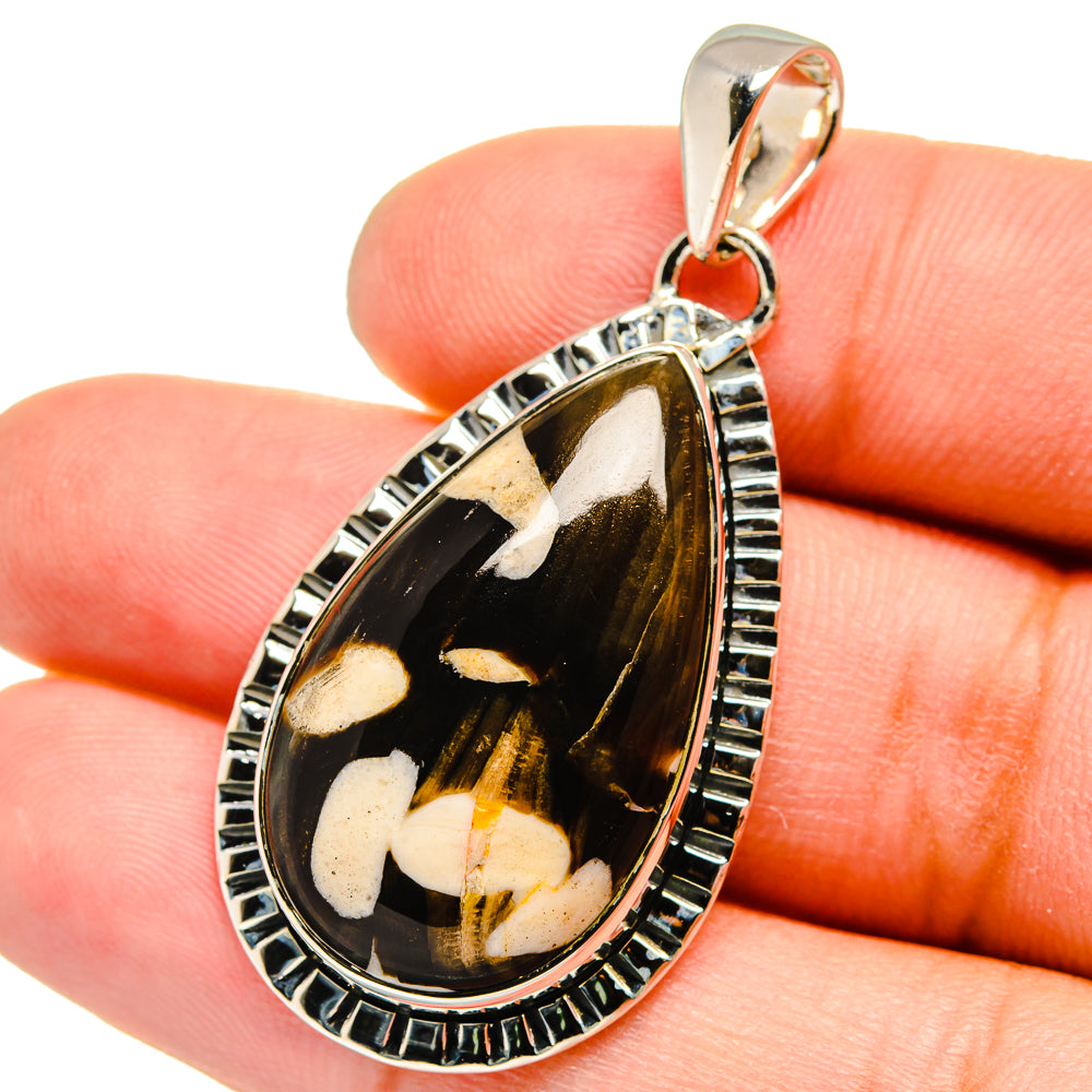 Teardrop wood jasper pendant with sterling silver bezel and bail