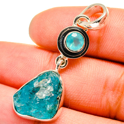 Sterling silver rough apatite pendant with teal stone and round top bail