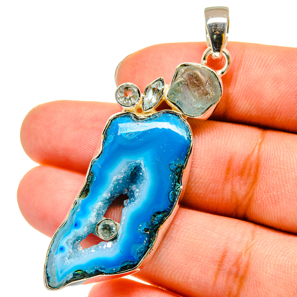 Blue Geode Slice Pendants handcrafted by Ana Silver Co - PD13444
