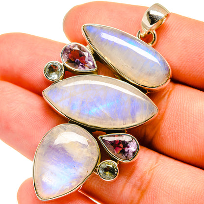 Gold-tone teardrop moonstone pendant with amethyst and peridot accents, 2-tier design