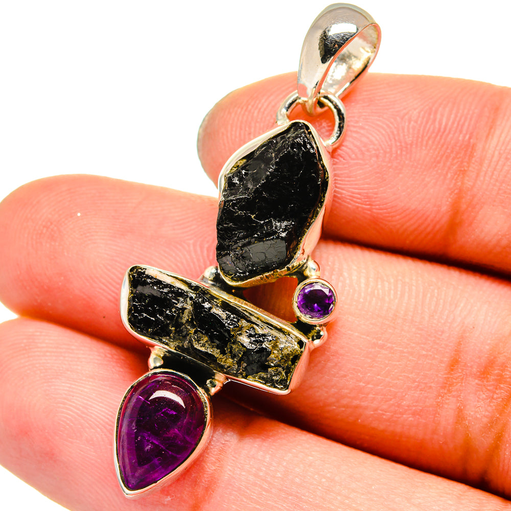 Black Tourmaline, Amethyst Pendants handcrafted by Ana Silver Co - PD13527