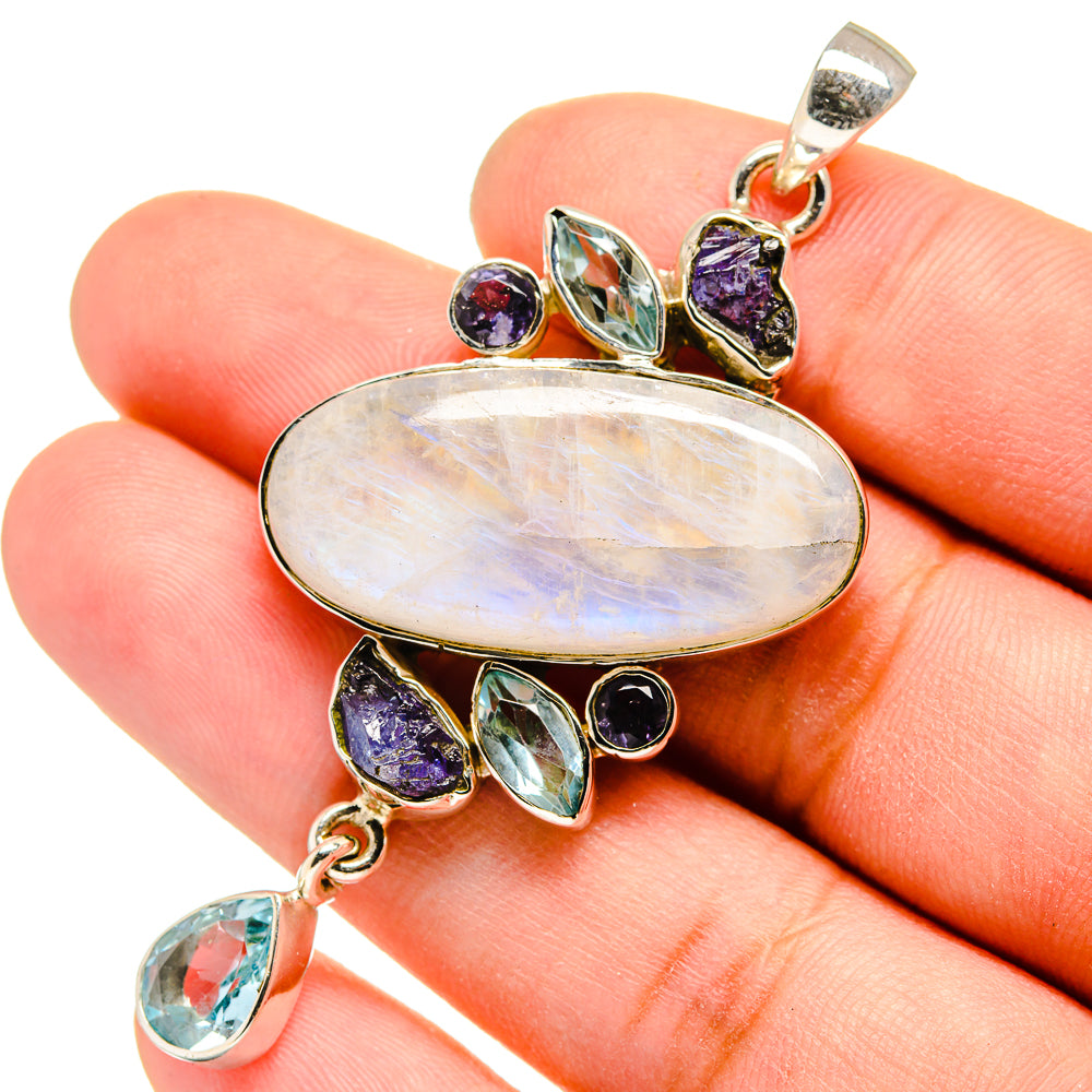 Rainbow Moonstone, Blue Topaz, Tanzanite Pendants handcrafted by Ana Silver Co - PD13529