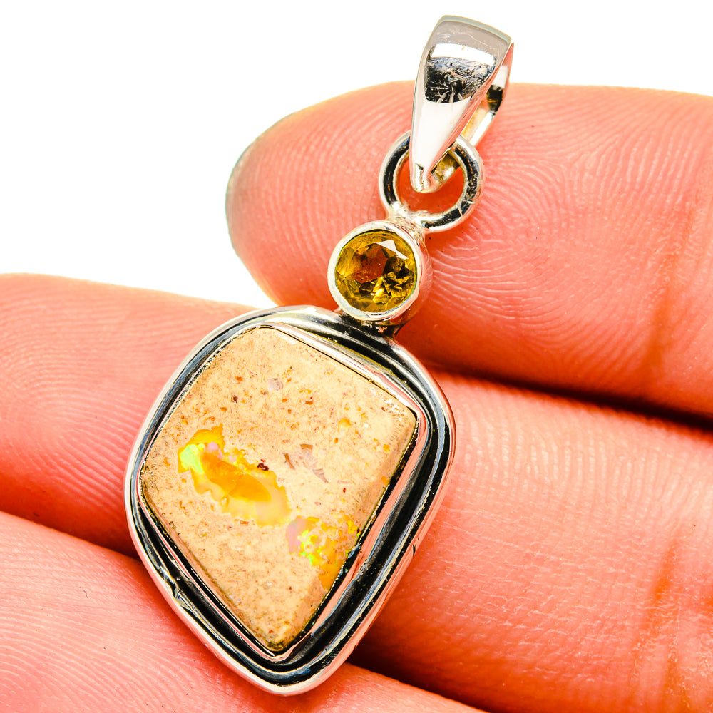 Sterling silver opal and citrine pendant, teardrop yellow-orange stone
