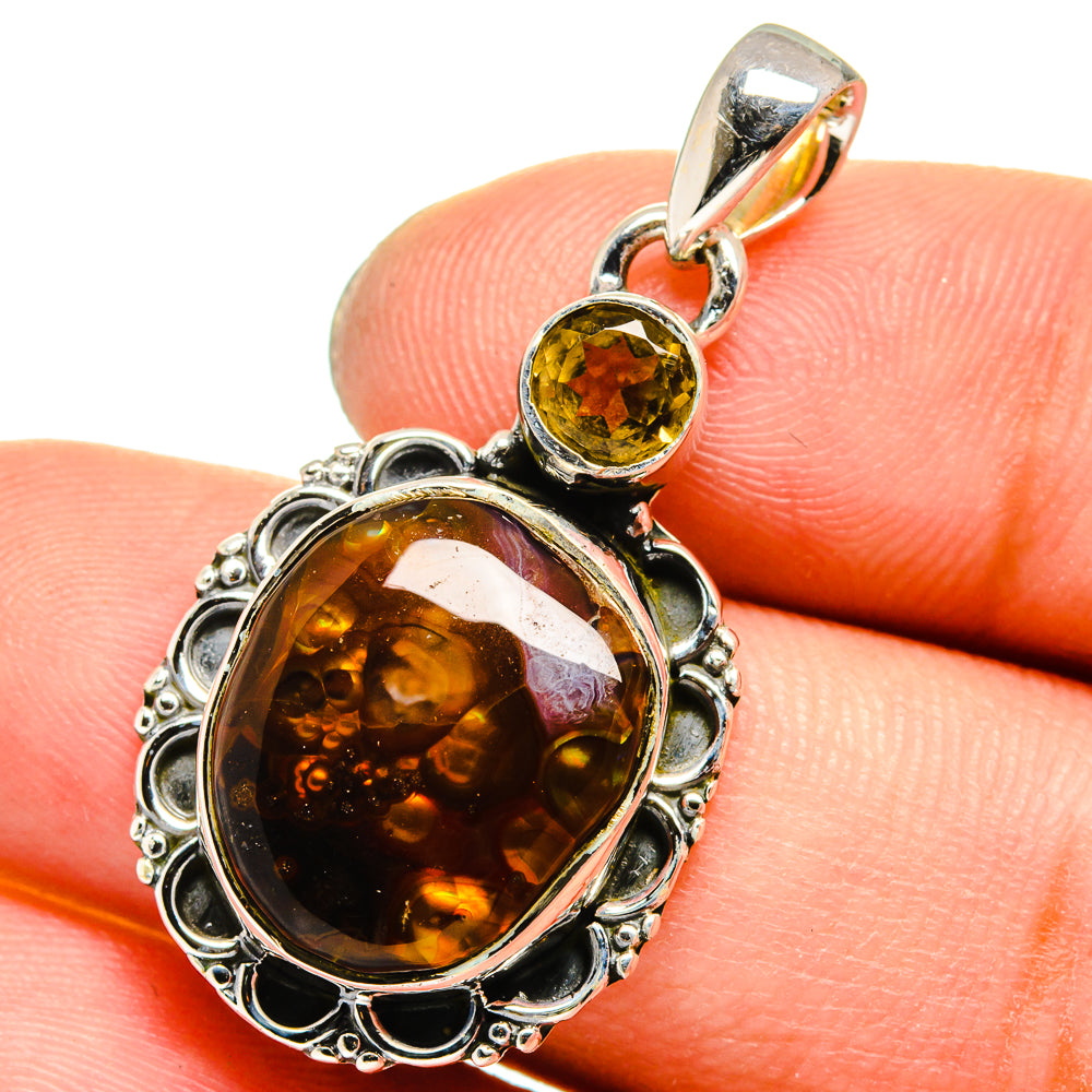 Mexican Fire Agate, Citrine Pendants handcrafted by Ana Silver Co - PD13544