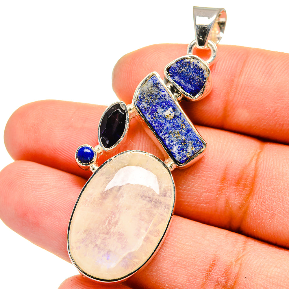 Rainbow Moonstone, Lapis Lazuli, Tanzanite Pendants handcrafted by Ana Silver Co - PD13550