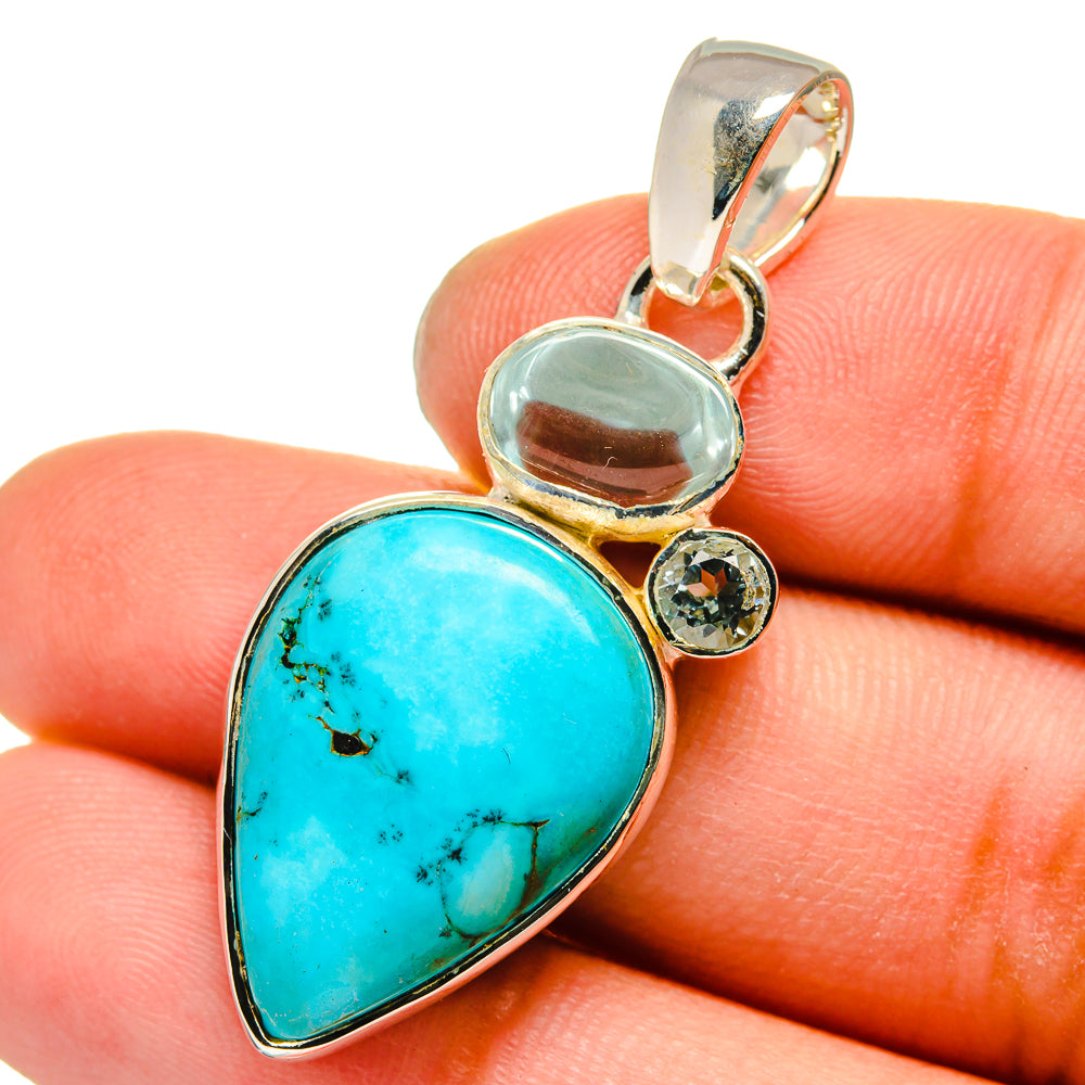 Tibetan Turquoise, Aquamarine, Blue Topaz Pendants handcrafted by Ana Silver Co - PD13551