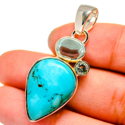 Tibetan Turquoise, Aquamarine, Blue Topaz Pendants handcrafted by Ana Silver Co - PD13551