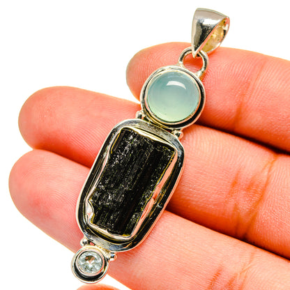 Black Tourmaline, Aqua Chalcedony, Blue Topaz Pendants handcrafted by Ana Silver Co - PD13552