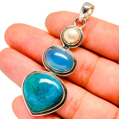 Chrysocolla, Aqua Chalcedony, Cultured Pearl Pendants handcrafted by Ana Silver Co - PD13570
