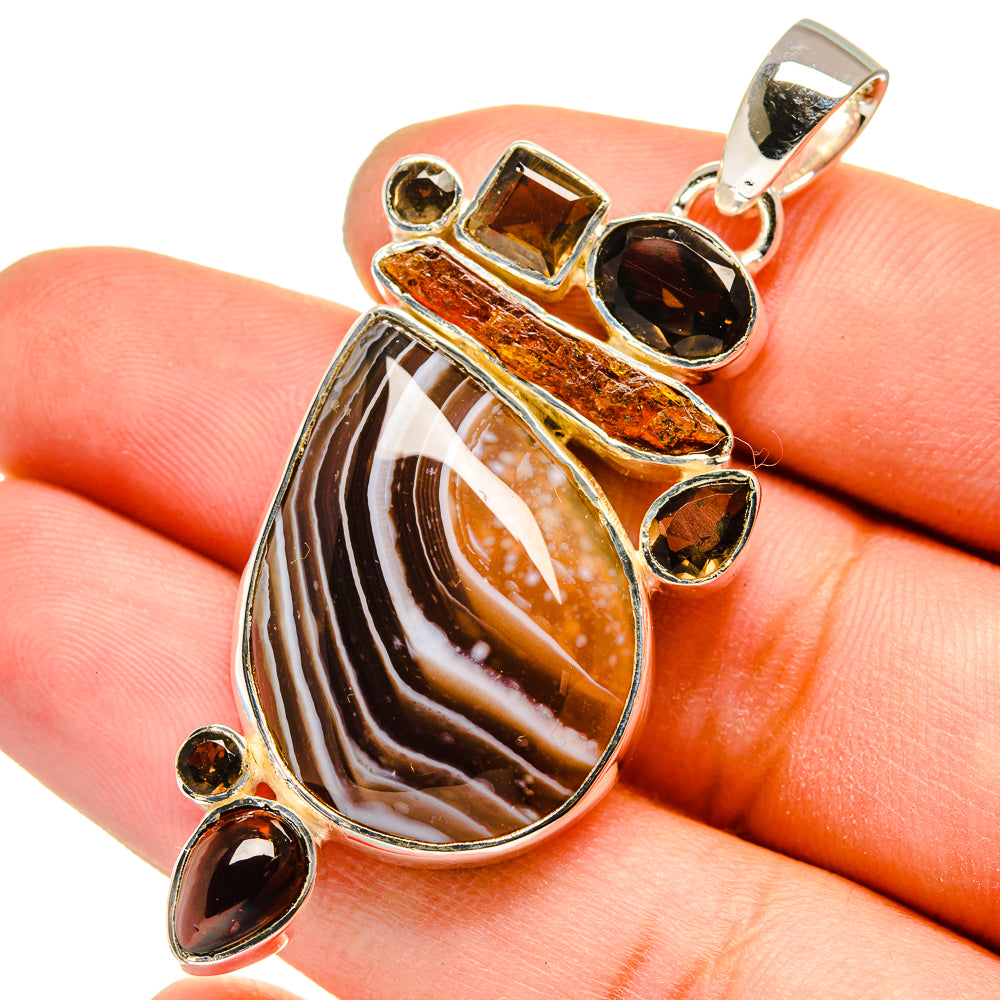 Botswana Agate, Garnet, Smoky Quartz Pendants handcrafted by Ana Silver Co - PD13571