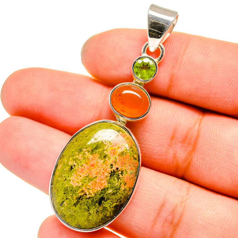 Unakite, Carnelian, Peridot Pendants handcrafted by Ana Silver Co - PD13573