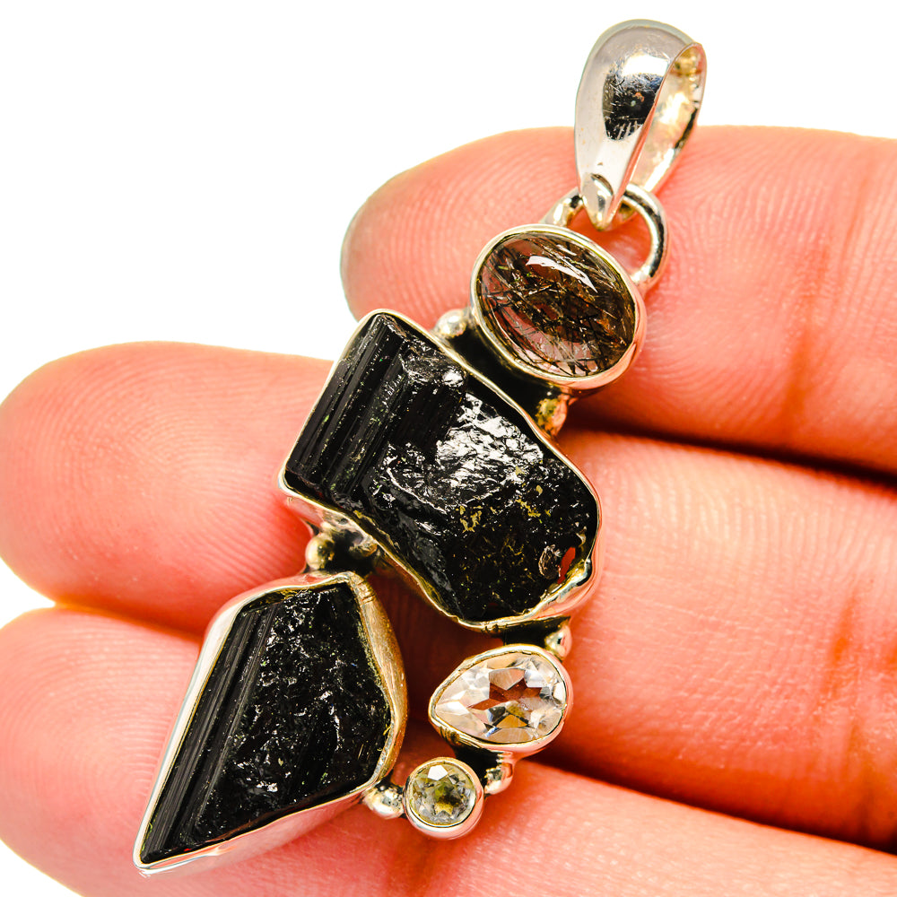 Black Tourmaline, Tourmalinated Quartz, White Quartz Pendants handcrafted by Ana Silver Co - PD13586