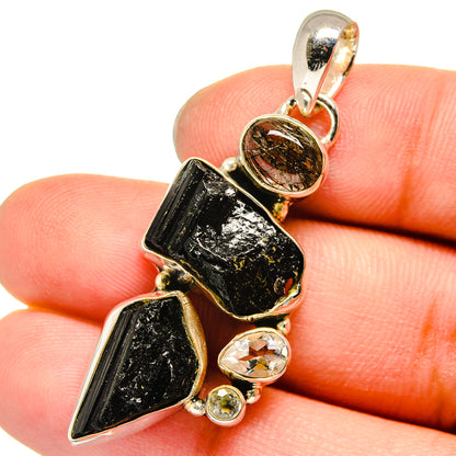 Black Tourmaline, Tourmalinated Quartz, White Quartz Pendants handcrafted by Ana Silver Co - PD13586
